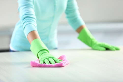Technician performing sofa cleaning in Ham with equipment and fabric treatment
